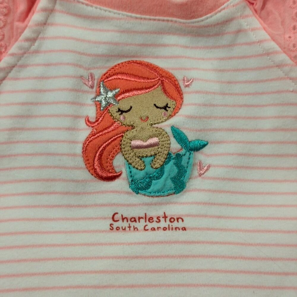Pink Mermaid Baby Romper Dress Charleston SC 6-12M Striped Ruffle Outfit - Picture 2 of 7